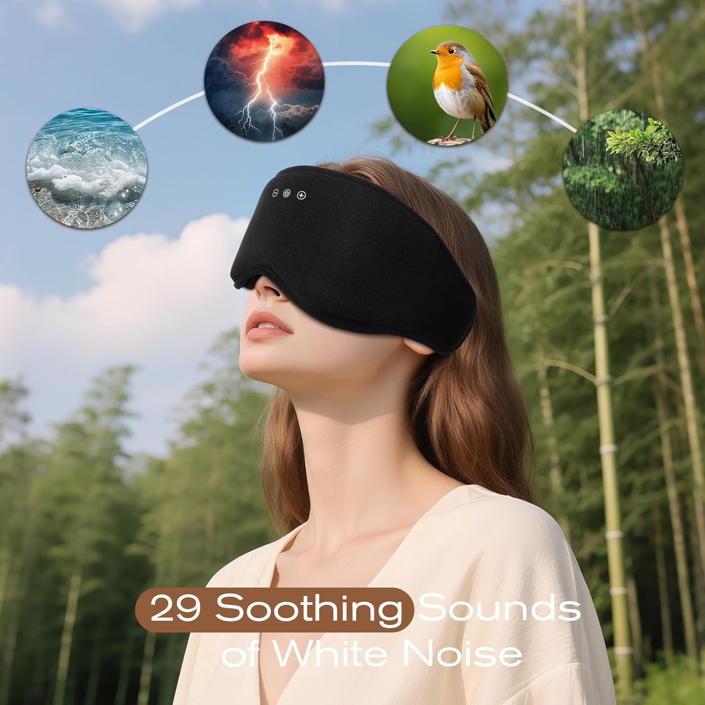 Sleep Eye Mask with Wireless Headphones - 29 Soothing White Noise Sounds, 3D Zero Pressure Bamboo Cotton Eye Maks for Women & Men, Blackout Sleeping Masks for Side Sleeper, Removable Eye Cover (Black)