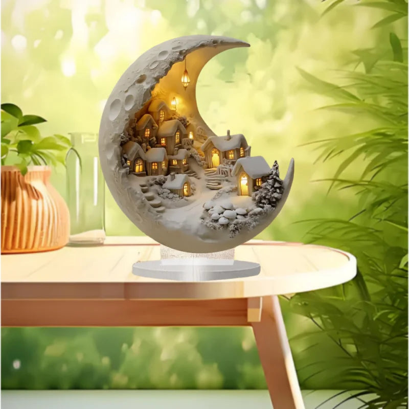 1 PCS Flat Acrylic Moon House Exquisite Decoration Home Decoration Can Stand Tabletop Decoration Bedroom Living Room Decoration