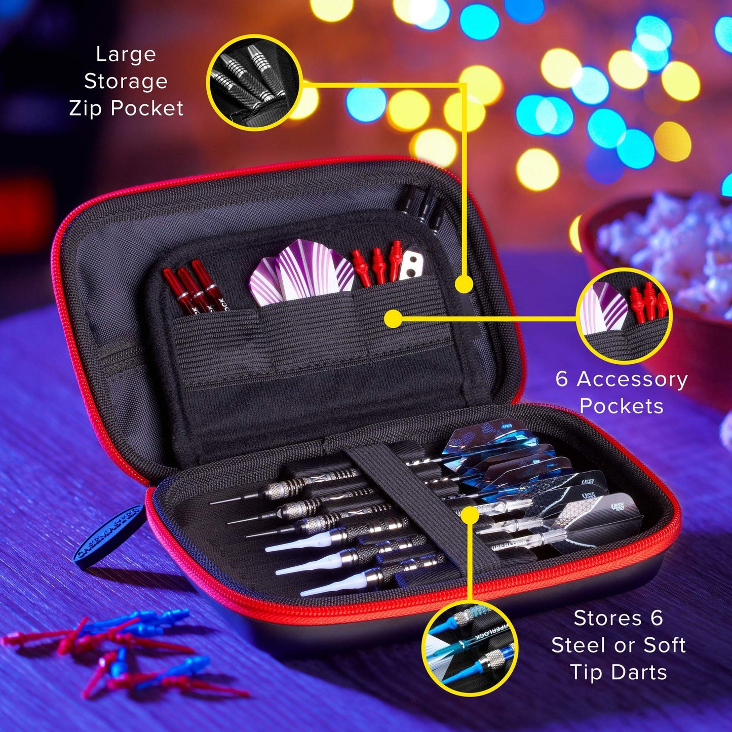 Casemaster Sentinel 6 Dart Case, Holds Extra Accessories, Tips, Shafts And