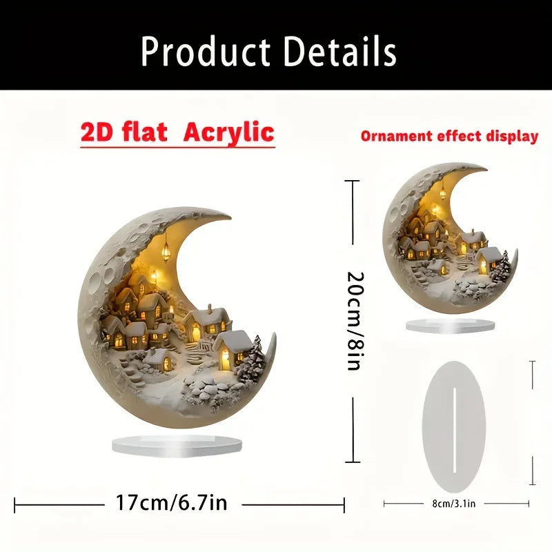 1 PCS Flat Acrylic Moon House Exquisite Decoration Home Decoration Can Stand Tabletop Decoration Bedroom Living Room Decoration