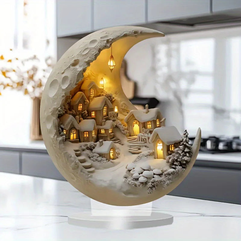 1 PCS Flat Acrylic Moon House Exquisite Decoration Home Decoration Can Stand Tabletop Decoration Bedroom Living Room Decoration