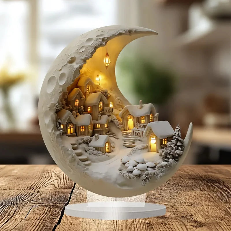 1 PCS Flat Acrylic Moon House Exquisite Decoration Home Decoration Can Stand Tabletop Decoration Bedroom Living Room Decoration
