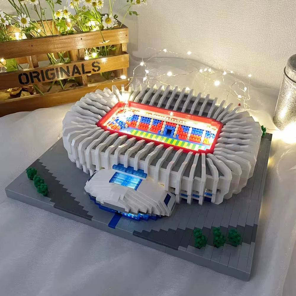 Madrid Style Soccer Stadium Model Micro Mini Diamond Block Kit Kids Adult Assemble Barcelona Football Field Brick Set Puzzle Toy